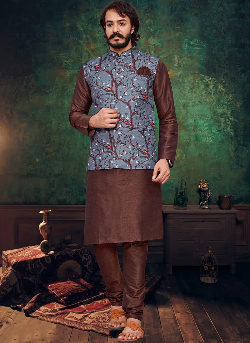 Buy Brown 3-Piece Ethnic Suit for Men by T Tabard Online | Ajio.com