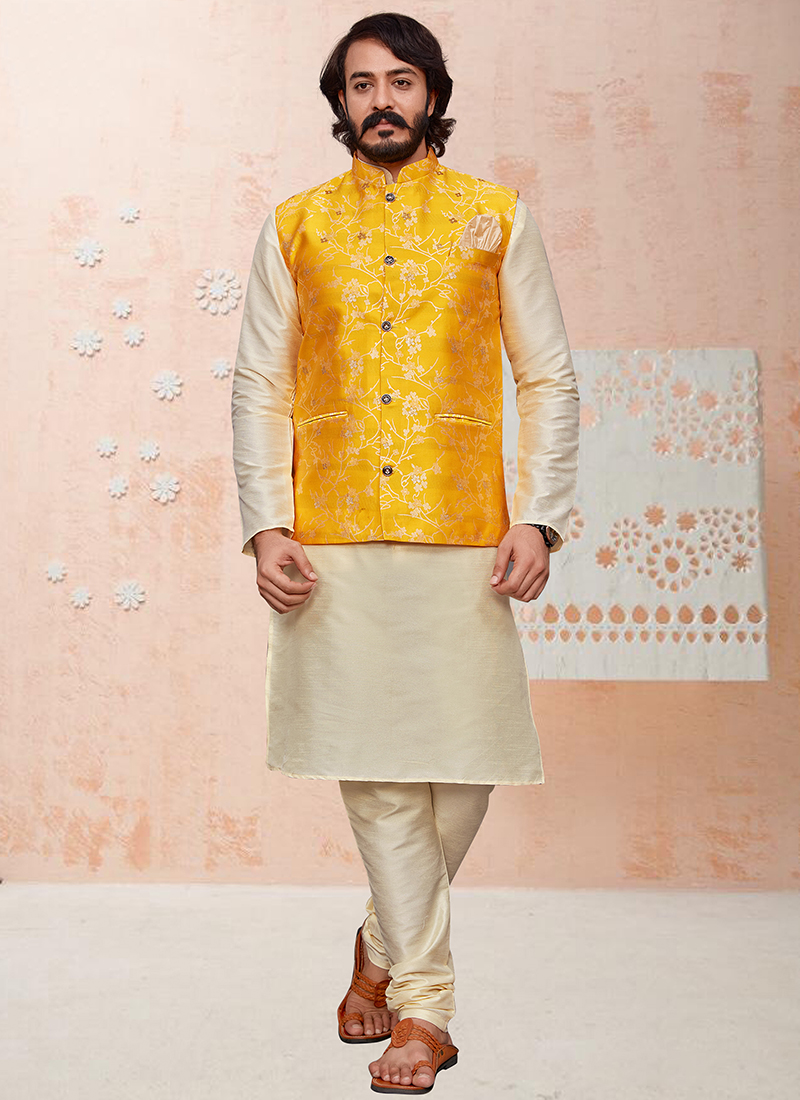 White Modi Jacket with Chinar Embroidery | Angad Creations