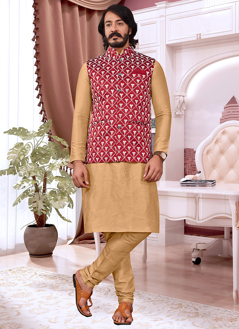 Buy Green Art Banarasi Silk Nehru Jacket (NMK-4984) Online