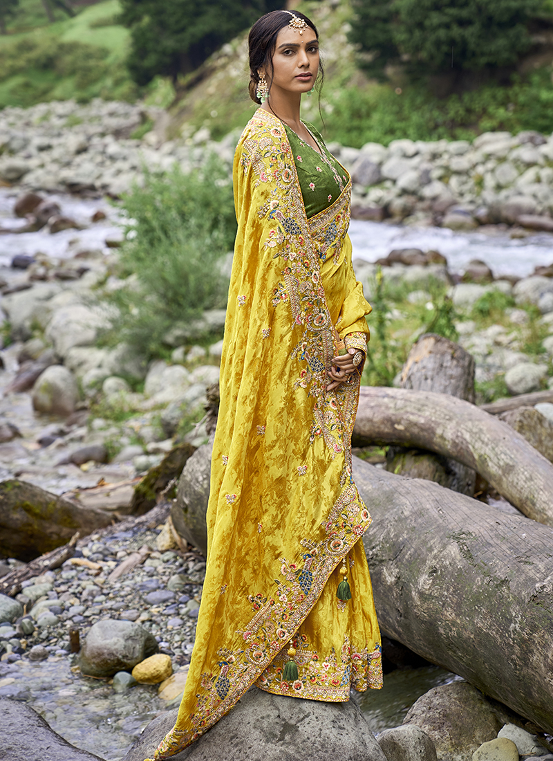 Yellow Foil Printed With Fancy Border Zomato Silk Saree