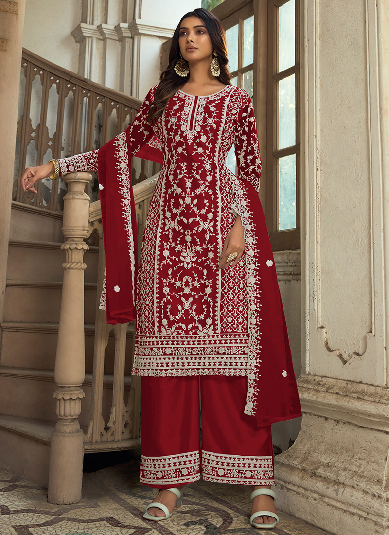 Buy Eid Wear Red Embroidery Work Net Palazzo Suit Online From Surat Wholesale Shop. Buy Eid Wear Red Embroidery Work Net Palazzo Suit Online From Surat Wholesale Shop.