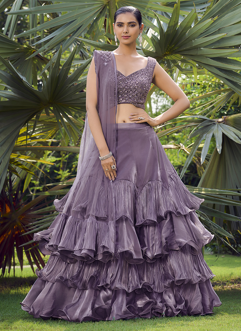Purple Color Sleeveless Blouse Lehenga With Fully Heavy Sequins Work