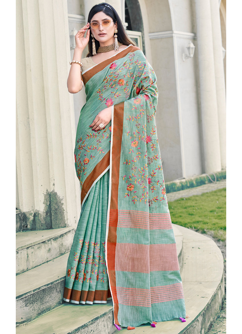 Steel Grey colour Dola Silk Saree With Aari Work and Contrast Blouse –  Rajwadi Fashion Store