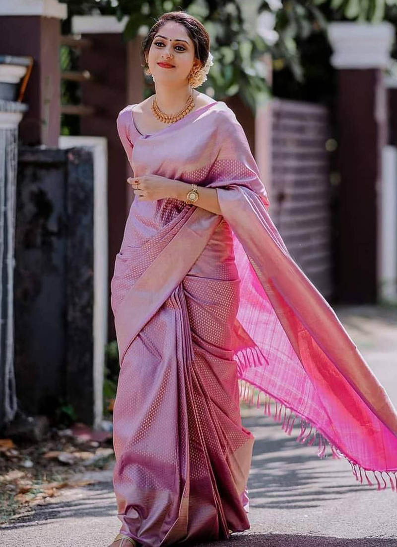 Buy Pashmina Soft Cotton Peach Pink Saree (NWSA-6110) Online