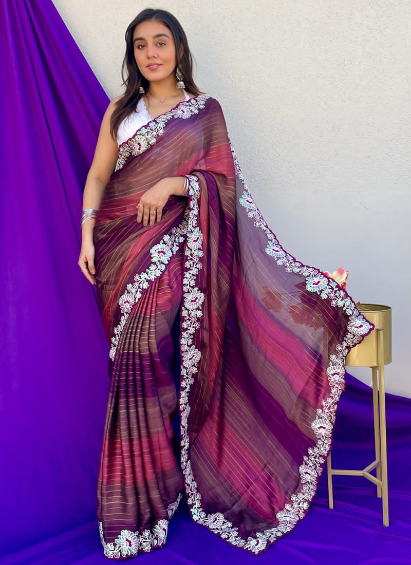 Popular Lavender Designer Shimmer Saree and Lavender Designer Shimmer Sari  online shopping