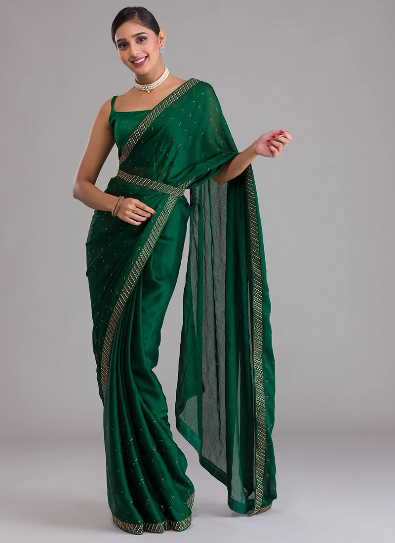 Green party wear saree sale