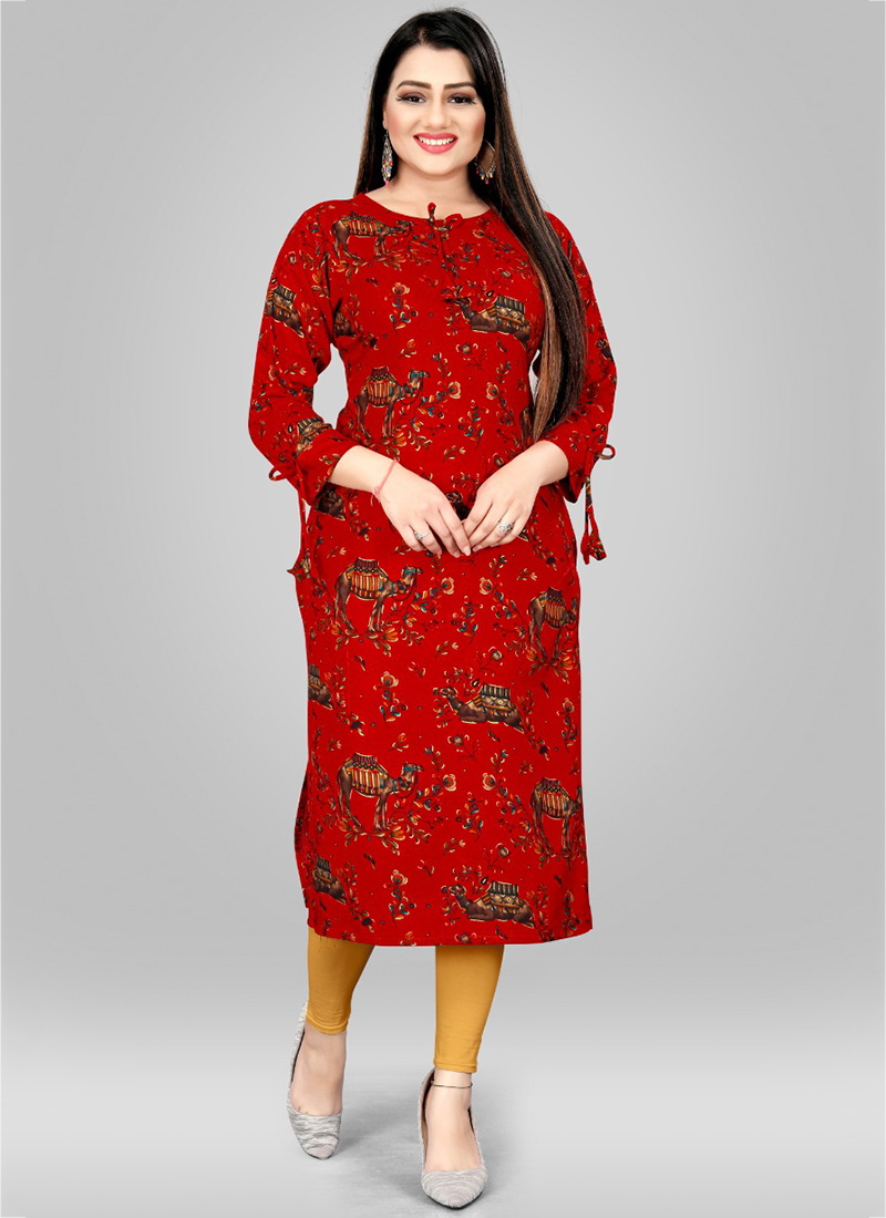 Red colour cotton kurti with beautiful aari embroidery gives