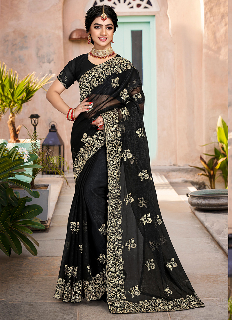 Georgette Saree with blouse in Black colour 6451-sgquangbinhtourist.com.vn