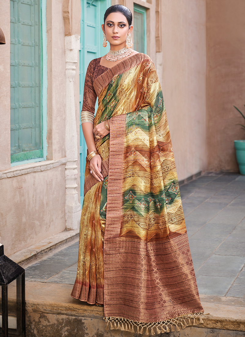 Ready To Wear Radiant Multi color Soft Weaving Silk Saree With Blouse –  Bonbela Shop