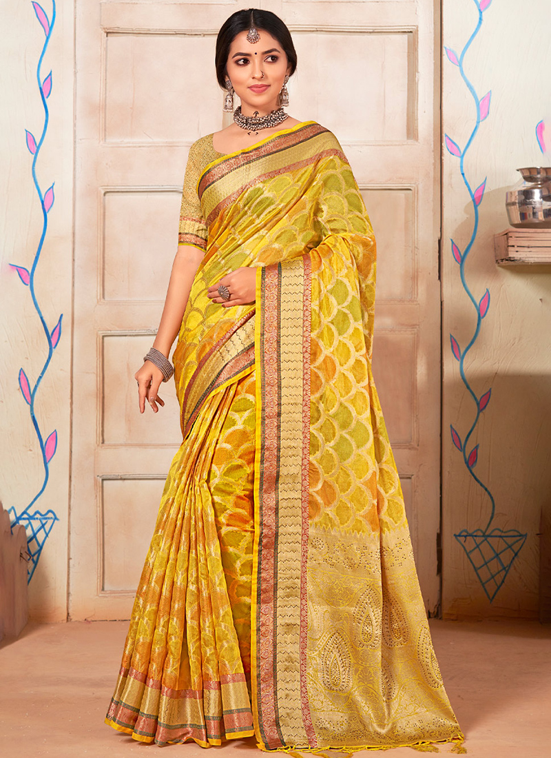 Yellow Anupama Wedding Saree In Fancy Silk SASA272201 – ShreeFashionWear