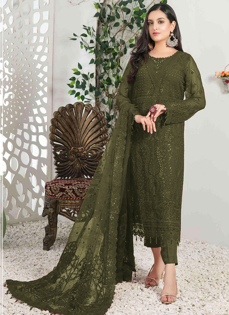 Eid Wear Green Embroidery Work Georgette Pakistani Suit ALKARAM 1519B