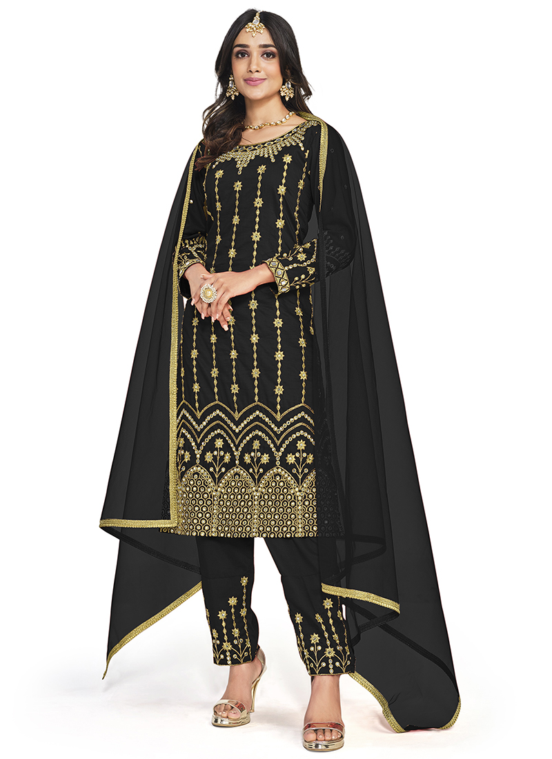 Eid Wear Black Mirror Work Soft Silk Salwar Suit BEBO14 173C