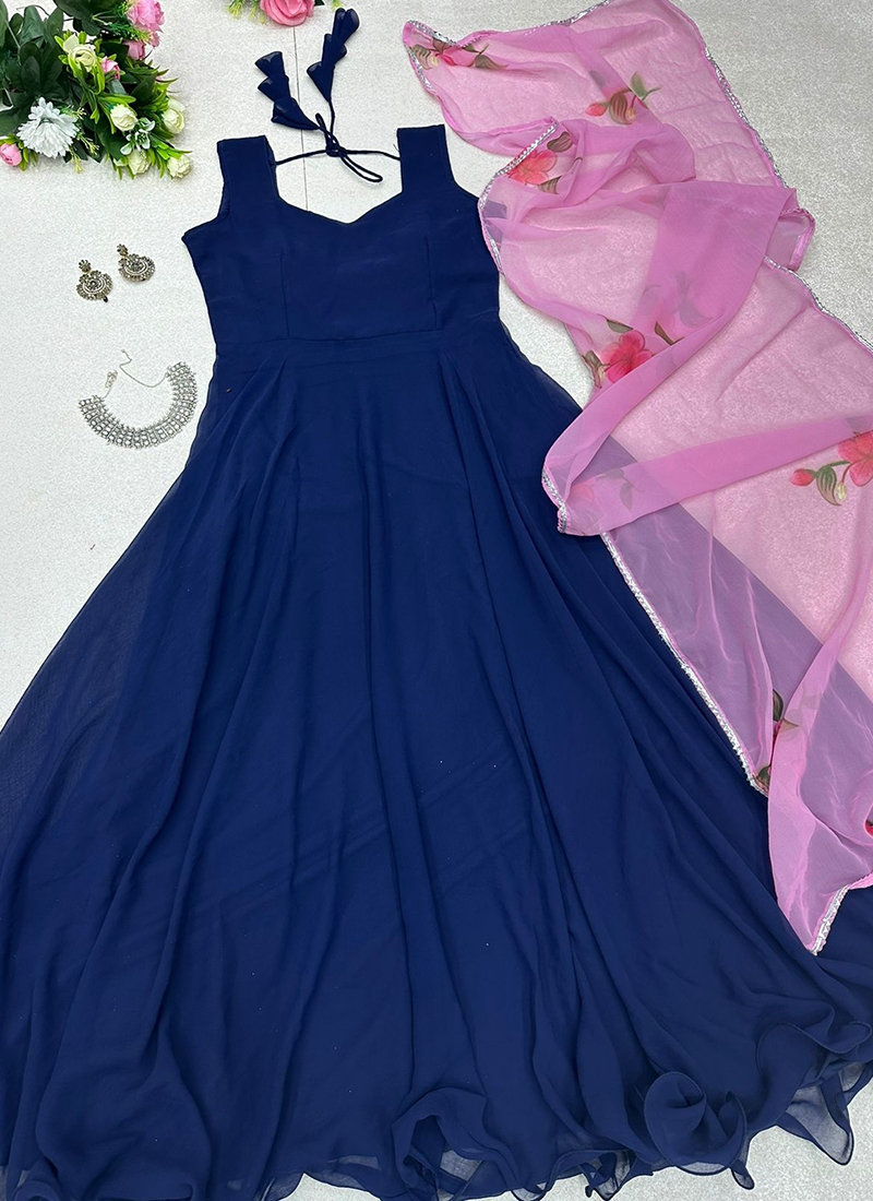 Navy blue clearance gown with dupatta