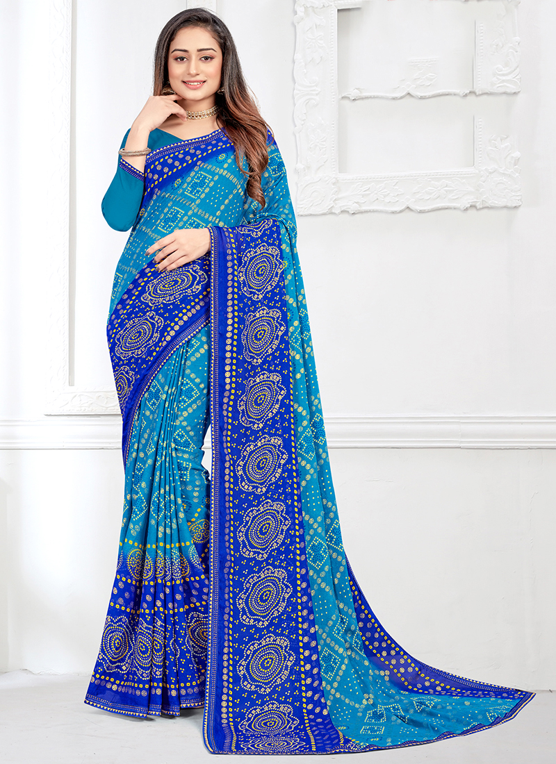 Royal Blue Zari Work Party Wear Crepe Sarees - Vasu Sarees - 3999709