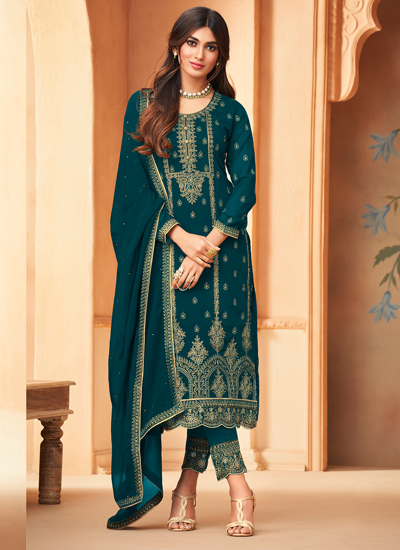 Buy Eid Wear Morpeach Thread Work Faux Georgette Salwar Suit