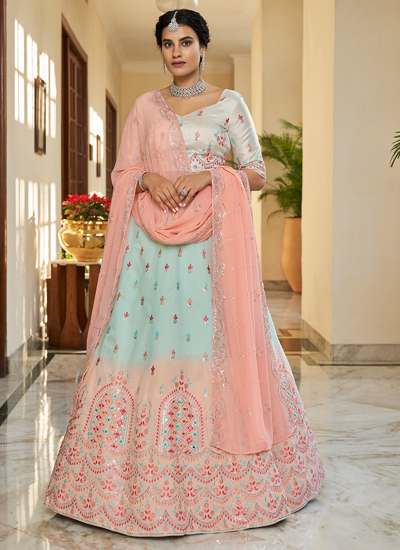Buy Blue Lehenga And Blouse - Chanderi Printed Floral Scoop Neck Bridal Set  For Women by Tarun Tahiliani Online at Aza Fashions.