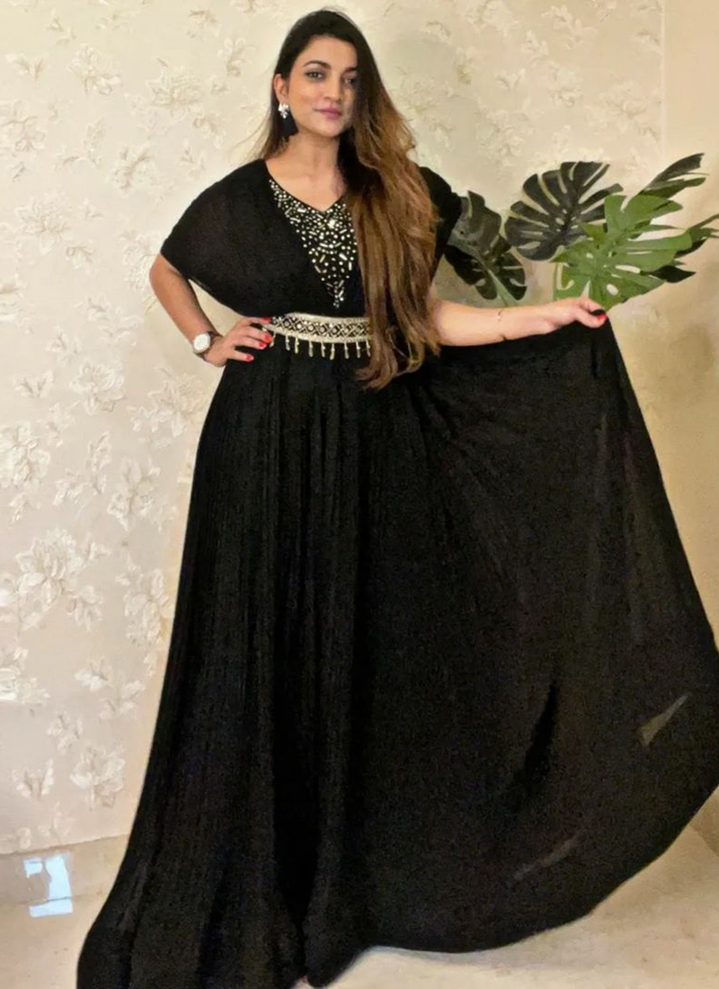 Trendy Black Colour Georgette Women Dress