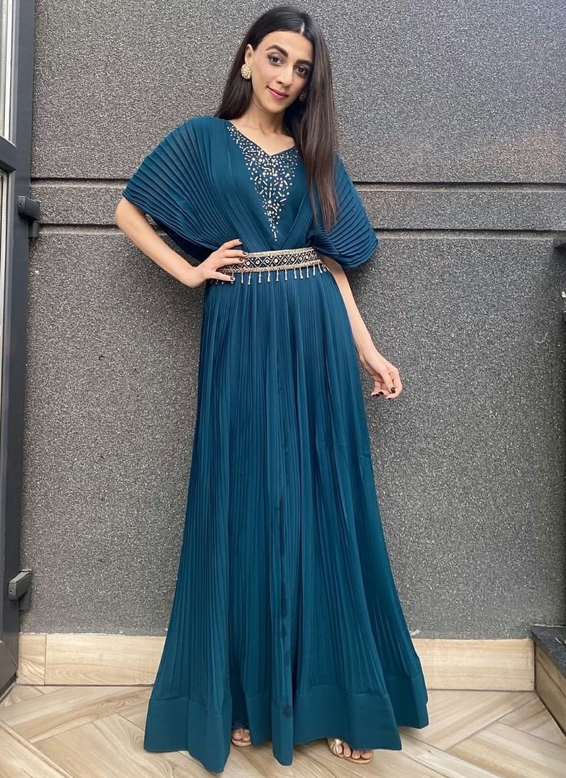 Buy Party Wear Blue Sequins Work Faux Georgette Gown Online From Surat  Wholesale Shop.