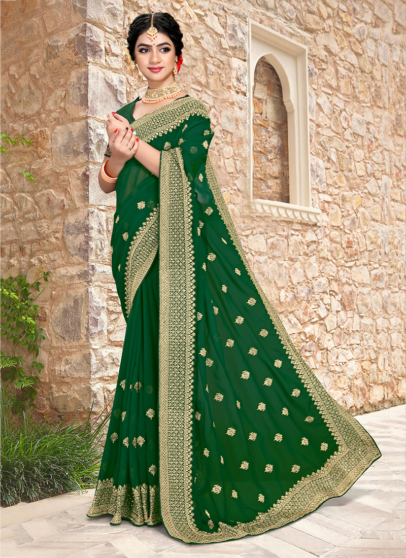 Shop Woven Work Bottle Green Color Satin Silk Saree Festive Wear Online at  Best Price | Cbazaar