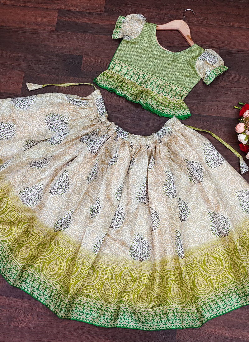 Buy White Button new traditional kanchipuram Jecquard kids lehenga choli  for girls dress (12-18 Months, Pink,Green) at Amazon.in