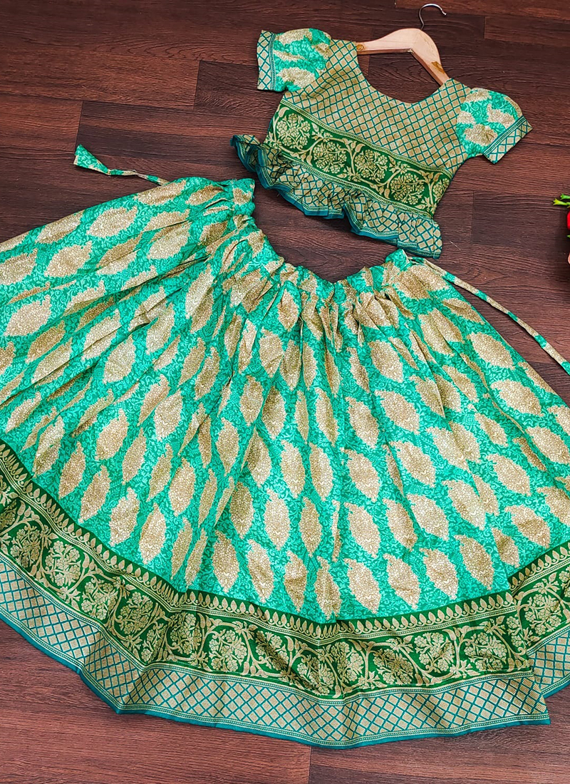 Amazon.com: Mirraw Kids, Yellow-Green Art Silk Jecquard South Indian Style  Pavdai Pattu Lehenga Choli for Kids, from 12 Months - 8 Years: Clothing,  Shoes & Jewelry