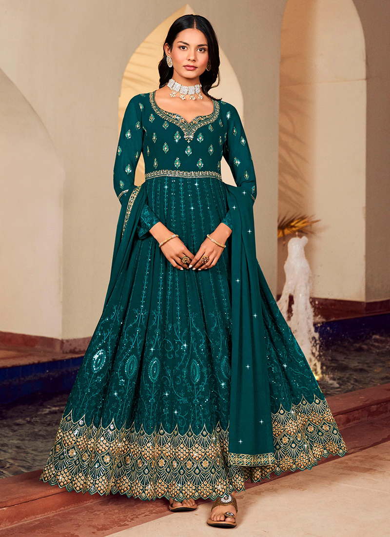 Green Georgette Embroidered Anarkali Suit Set with Organza Dupatta | Party  wear indian dresses, Linen dress women, Fashion illustration sketches  dresses