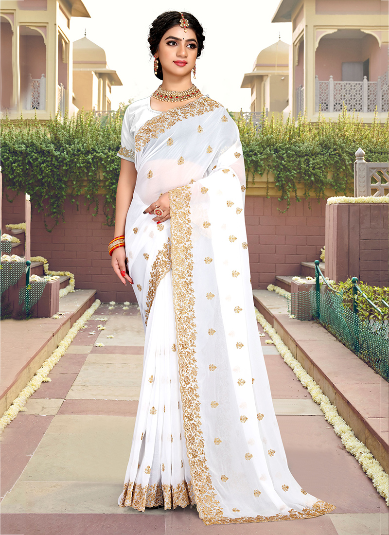 Buy Sidhidata Embroidered Bollywood Georgette White Sarees Online @ Best  Price In India | Flipkart.com