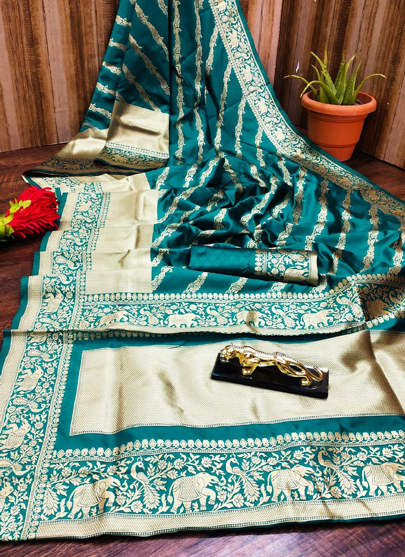 Buy Firozi Banarasi Silk Designer Saree Online -