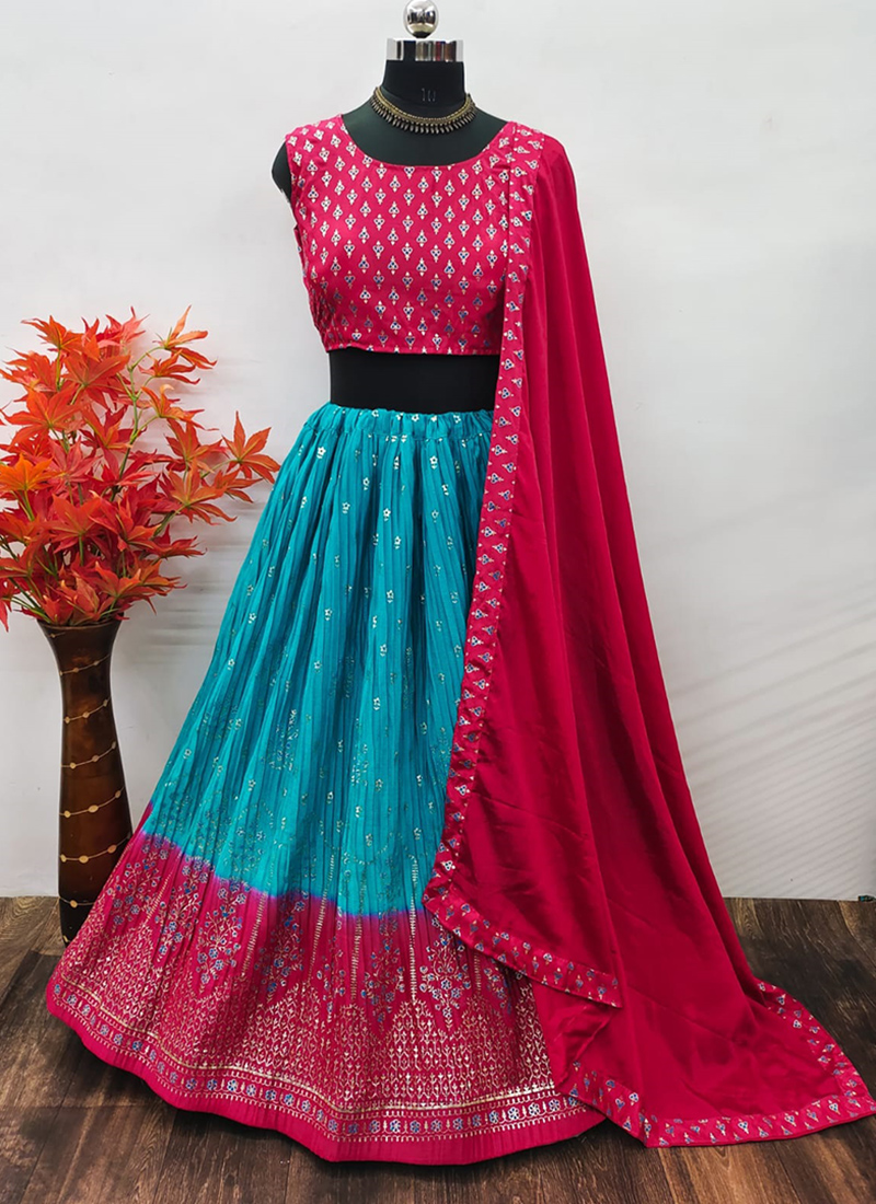 RI Ritu Kumar Pink & Purple Embroidered Lehenga Set – Saris and Things