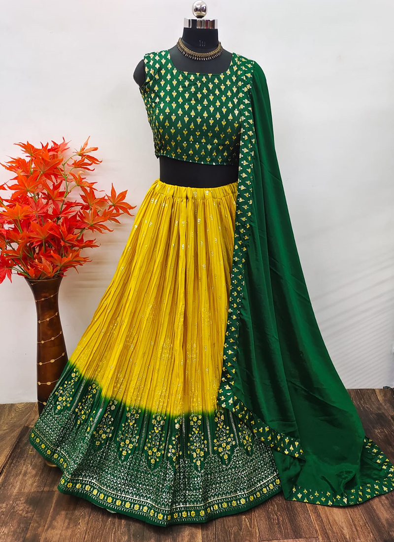 Velvet Wedding Wear Aqua Blue Yellow Combination Lehenga at best price in  Ludhiana
