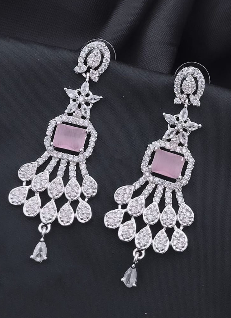 Flower Designer silver Hot pink gemstone earrings at ?1050 | Azilaa