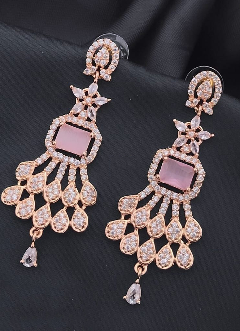 Buy Pink Rose Gold American Diamond Fancy Long Earrings Online From Surat  Wholesale Shop.