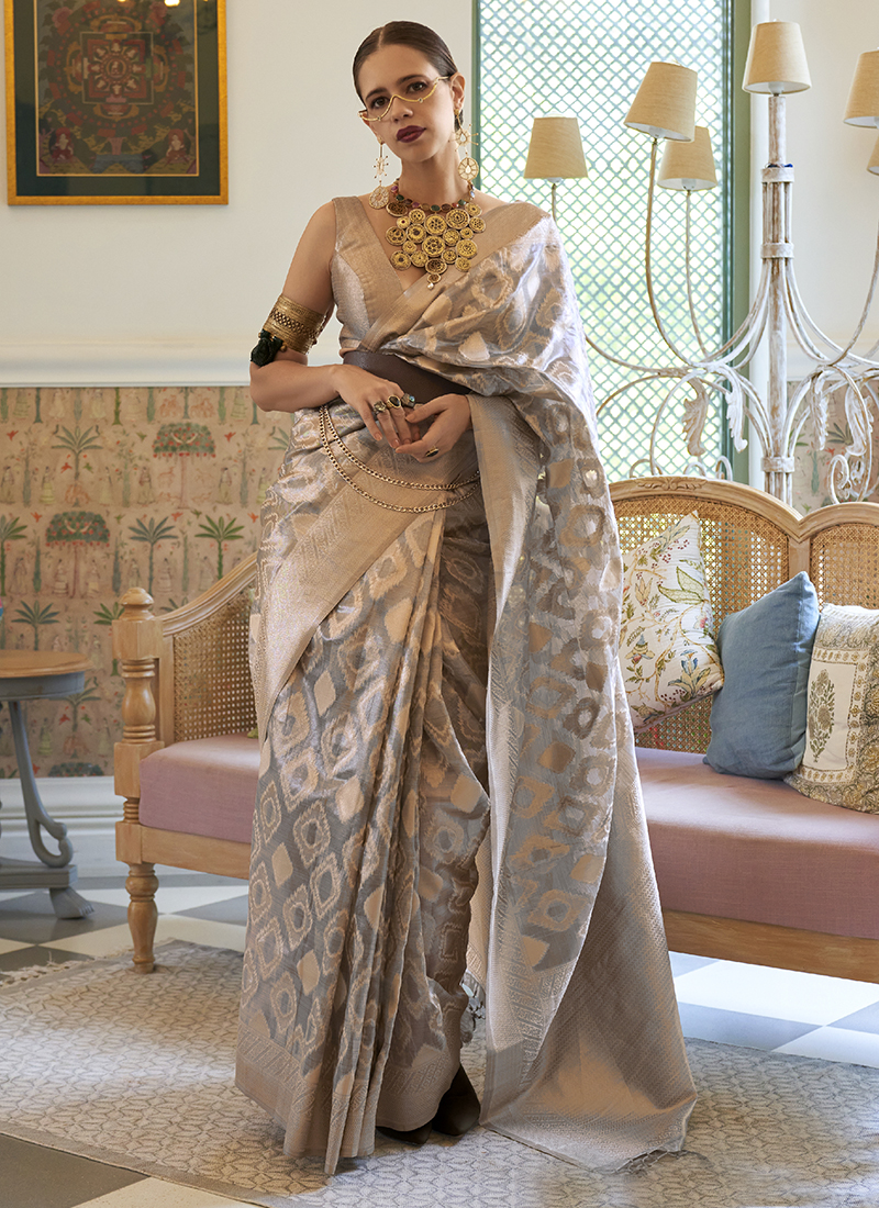 Buy Gold Tissue Saree With Stitched Blouse on Demand, Designer Golden Tissue  Saree With Broad Border Online in India - Etsy