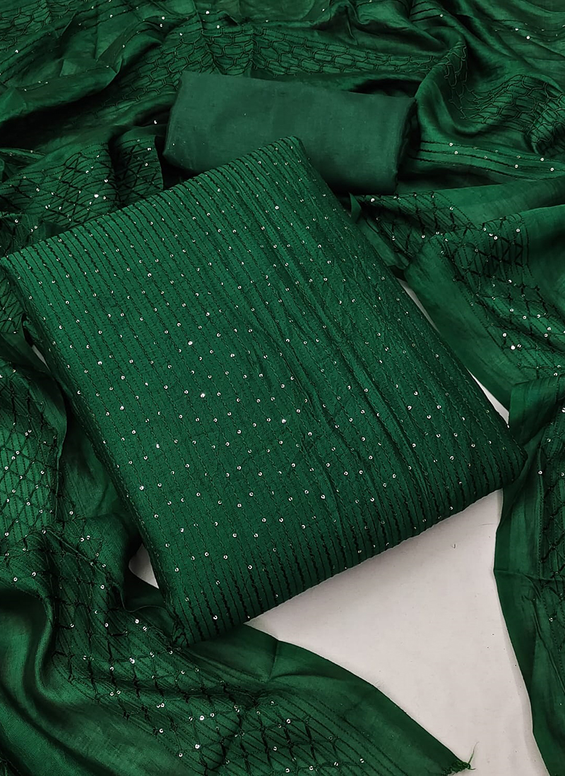 Buy Festival Wear Bottle Green Croset Work Chanderi Silk Dress Material  Online From Surat Wholesale Shop.
