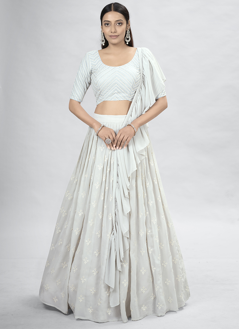 Buy Off White Tower Lehenga With Embroidered Dupatta by Designer PREEVIN  Online at Ogaan.com