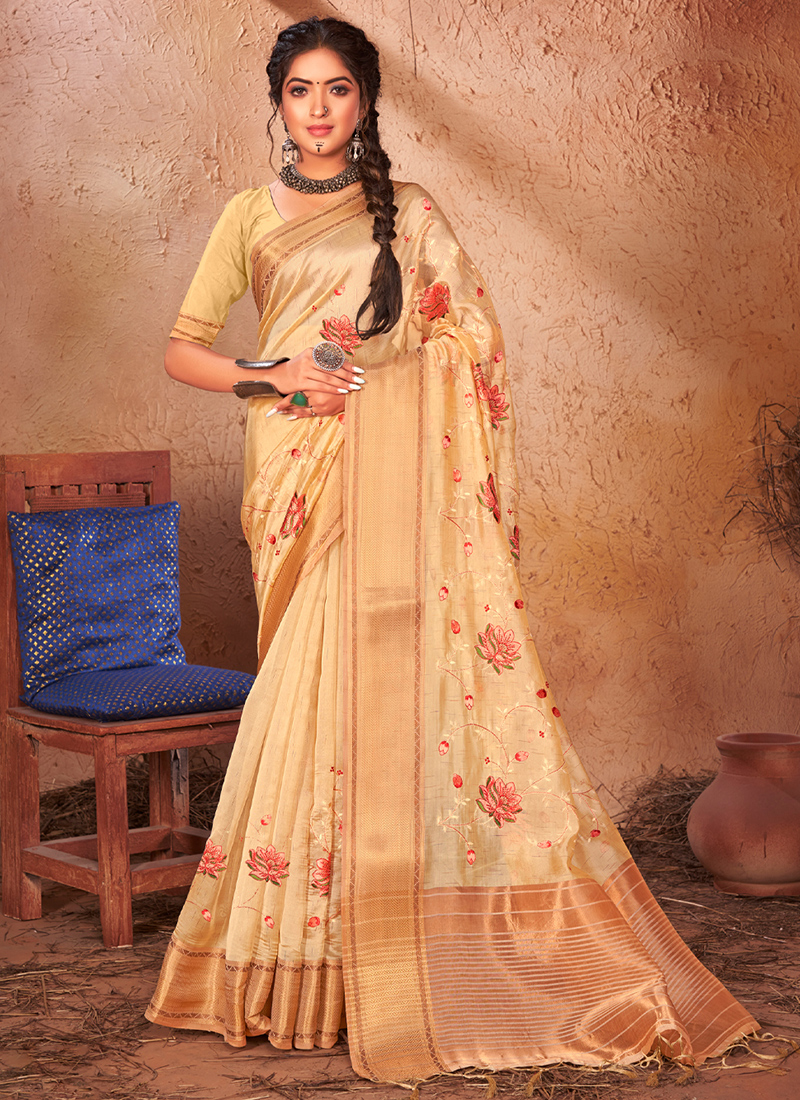 Beige Colour Organza Saree