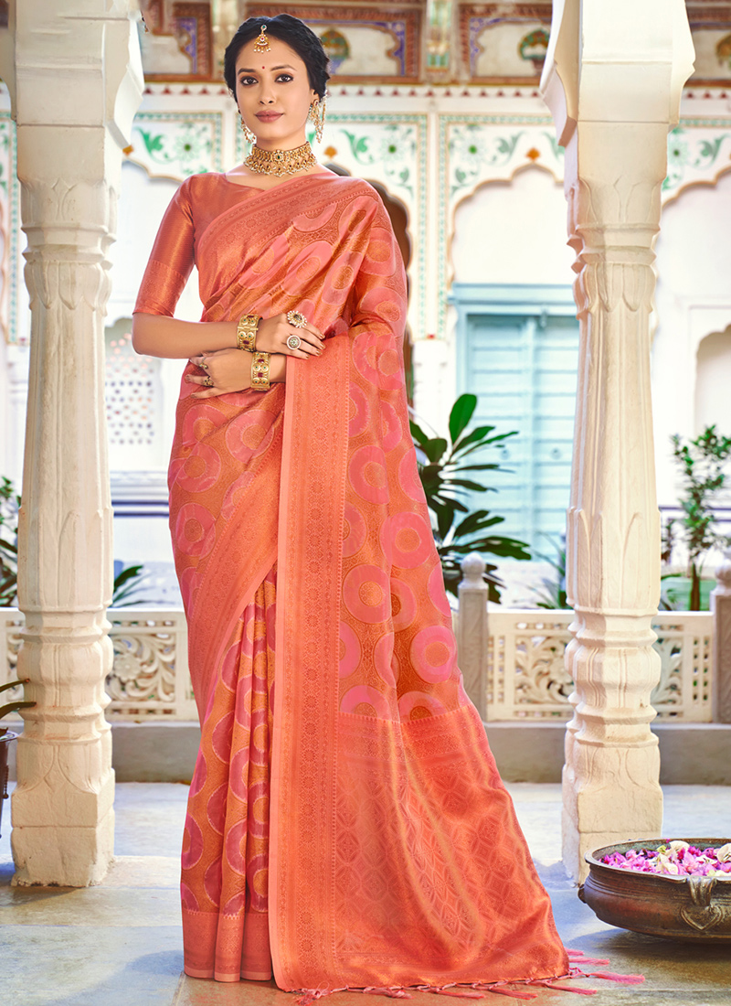 Pink Organza With Lace Work Designer Saree