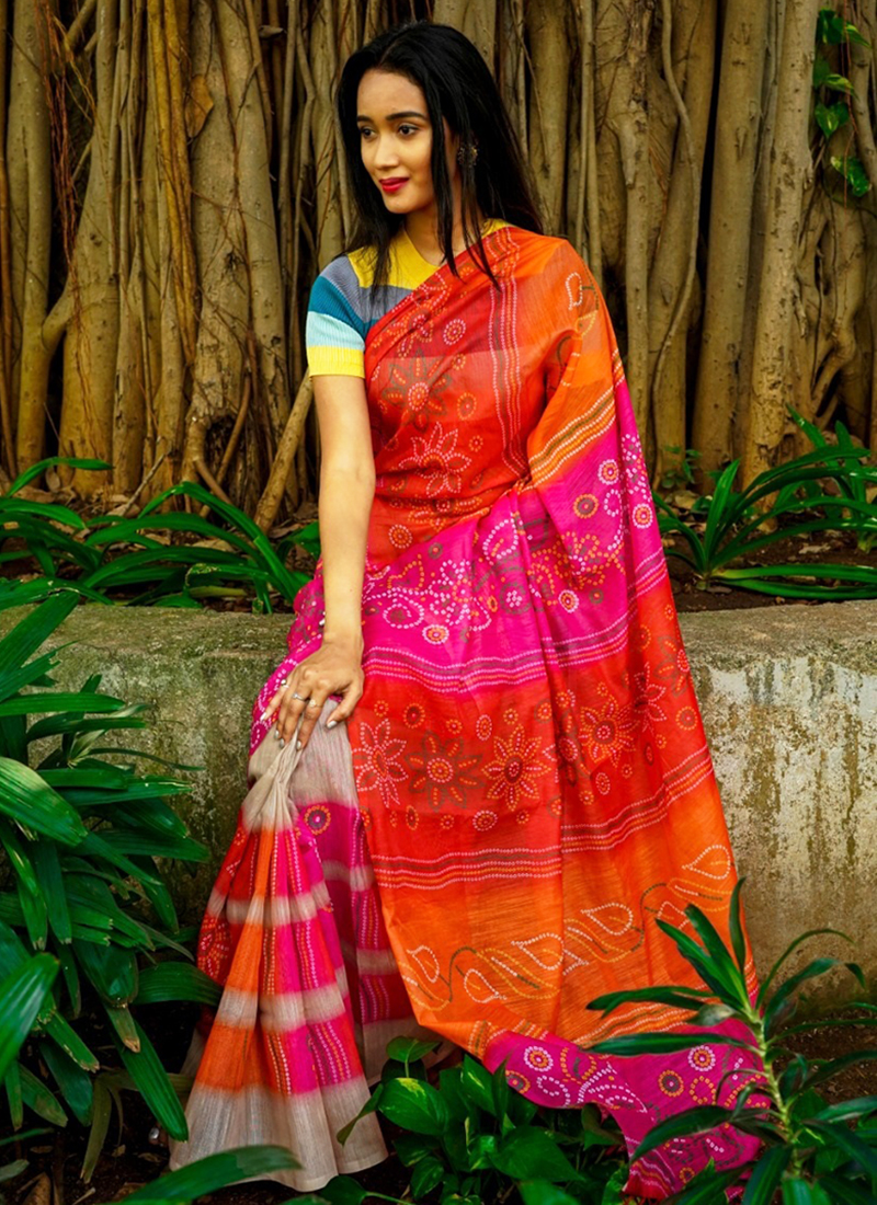 Red Pure Linen Cotton Linen Cotton Sarees Handloom Simple Saree Floral  Design Cotton Saree - Etsy