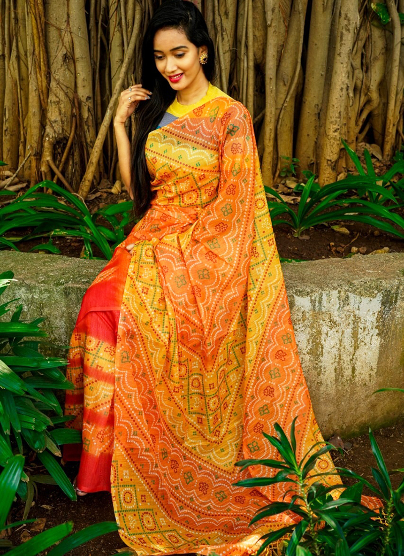 Buy SWIFFIN Most Polular Litchi Silk Bandhani Yellow & Green Saree For  Women/Women Saree With Unstitched Blouse-PATOLA HATHI-YELLOW Online at Best  Prices in India - JioMart.