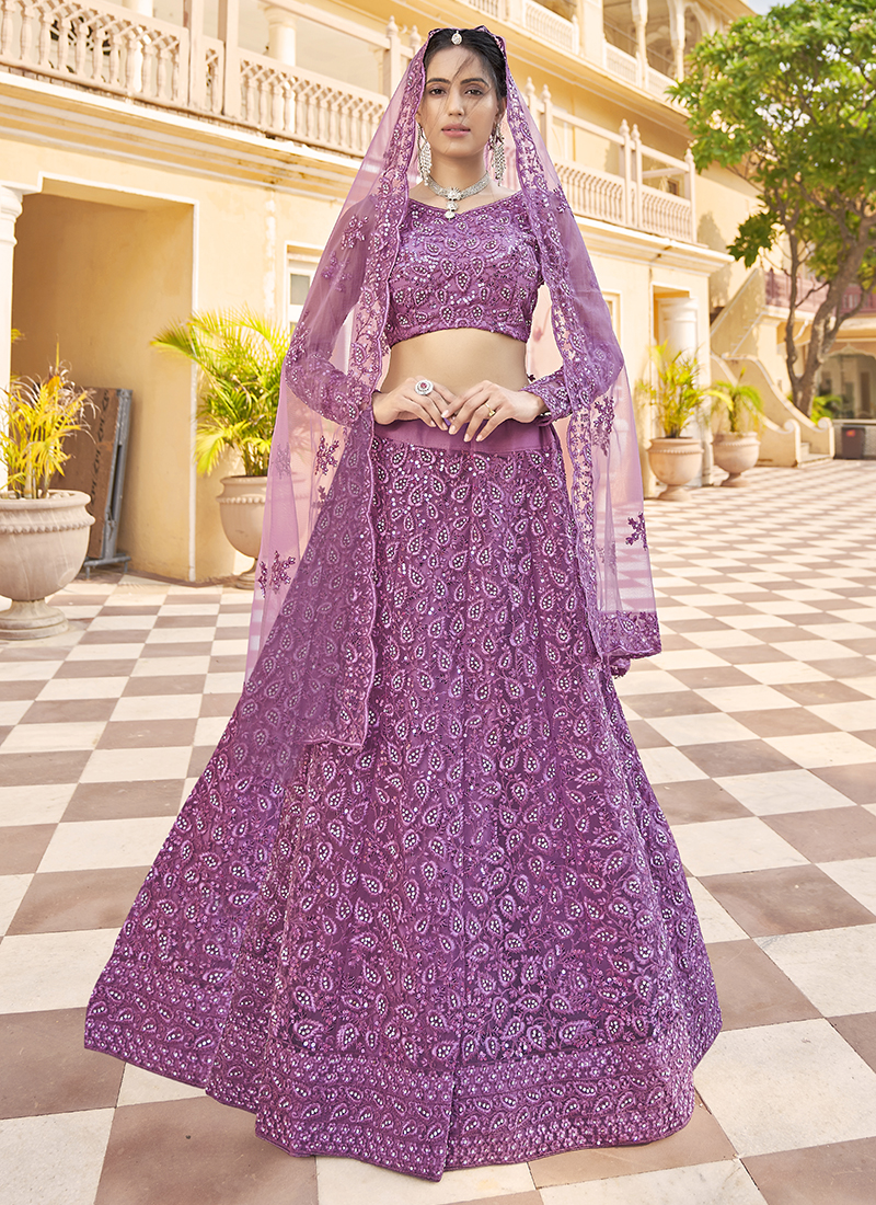 Beautiful Purple Color Faux Georgette With Embroidery Sequence Work Lehenga  Choli