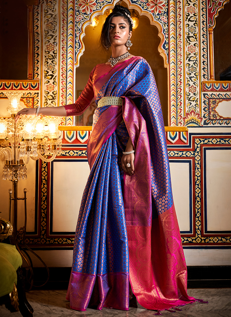 CM - Royal Blue Colour Lichi Silk Saree - New In - Indian
