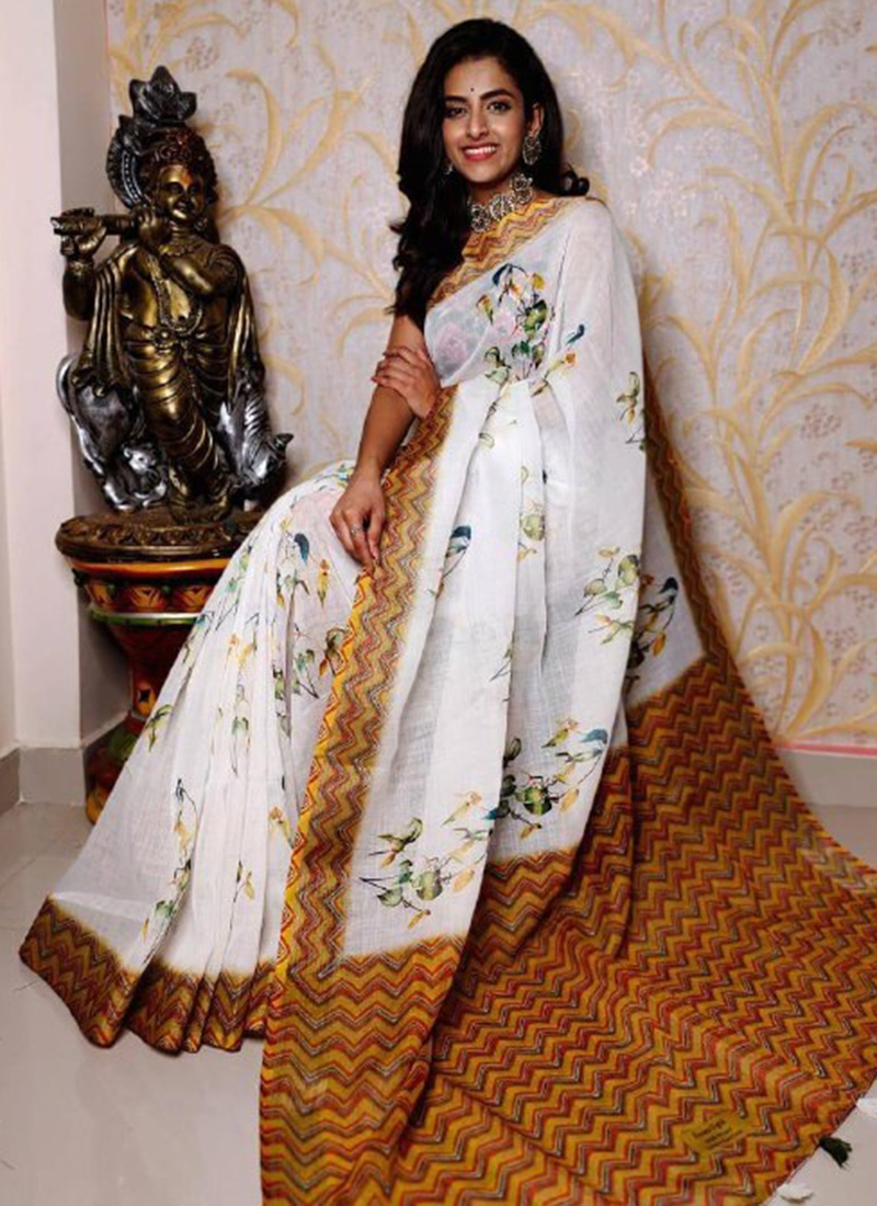 Sangeet Sangam New Fancy Linen Sarees Collection Catalog