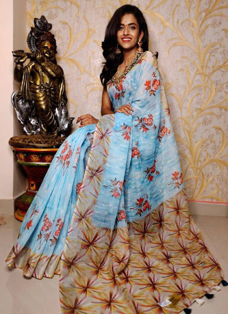 Bhargavi Tex Pure Linen Designer Digital Print Saree Catalog - The Ethnic  World