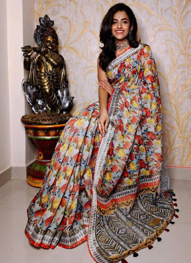 Pure Handloom Linen Digital Printed Saree - Andloo