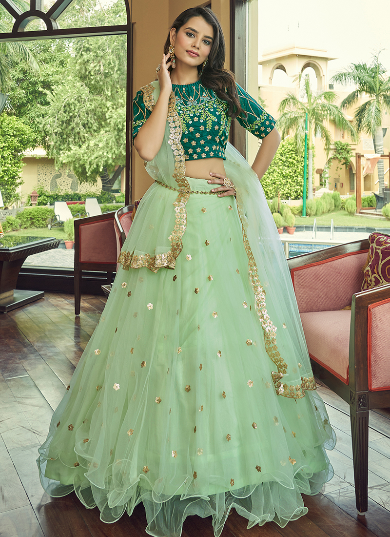 Stylish Embroidery With Solid Print Green Kurti (Flair Gown)