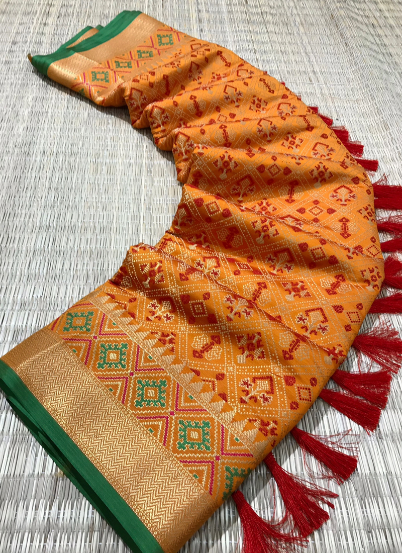 Glory Sarees Women's Silk Blend Patola Saree (Mustard) : Amazon.in: Fashion