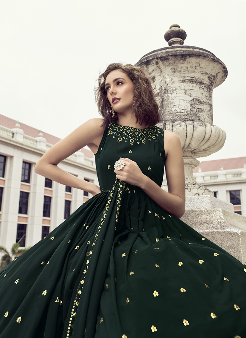 Green thread work embellished dress by Tie & Dye Tale | The Secret Label