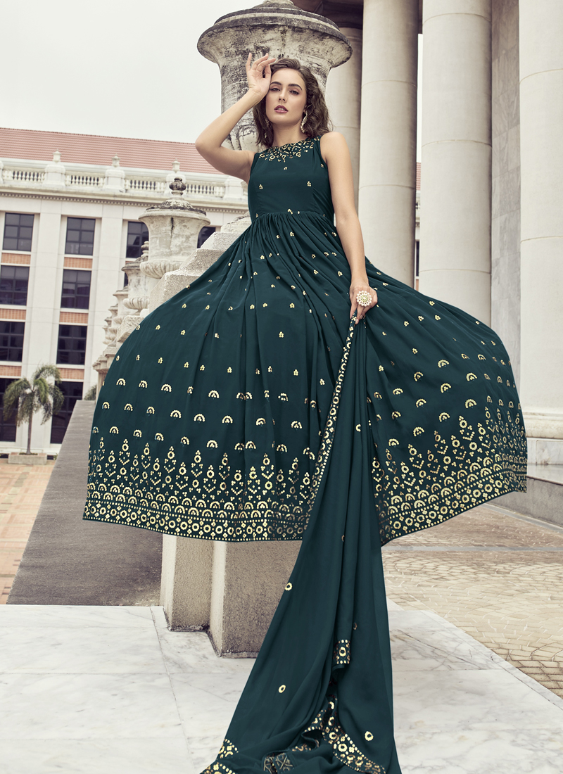 Buy Firozi Cotton Party Wear Digital Printed Gown Online From Wholesale  Salwar.