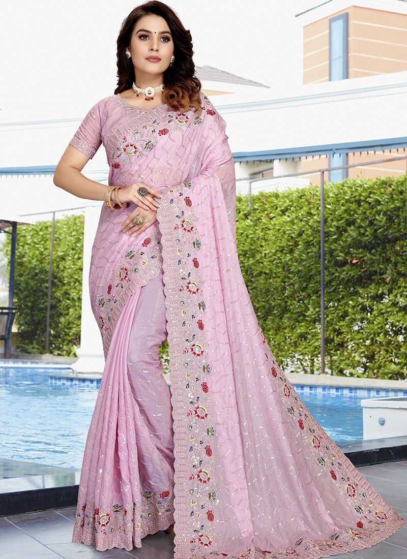 Light Pink Sequins Work Saree | Saree, Pink sequin, Beautiful dresses