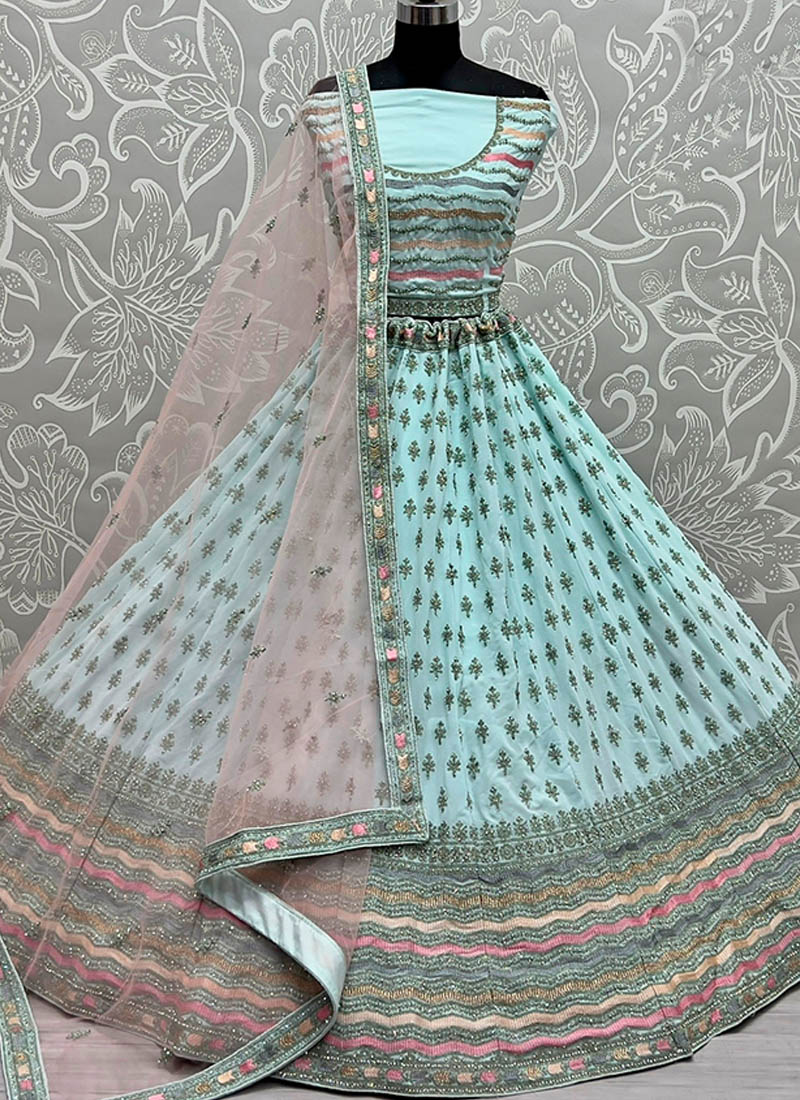 Buy Grey Net zari mirror work wedding lehenga choli at